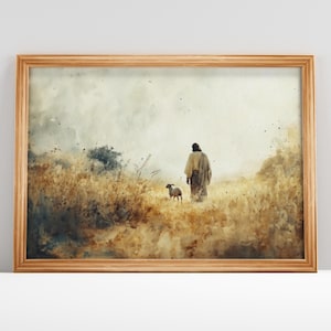 Jesus Leaves the 99, Good Shepherd, Jesus Christ Painting, Scripture Wall Art, Christian Gift, Christian Home Decor, DIGITAL DOWNLOAD #215