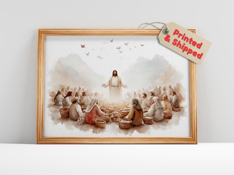 Jesus Feeding the 5000 Watercolor Print, Multiplication of Loaves Bible ...