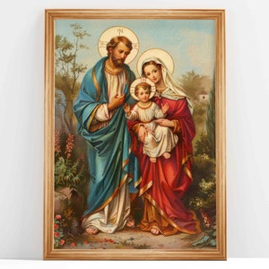 Sacred Family, Holy Family, Image of The Holy Family Oil Painting, Jesus Mary and Joseph, Catholic print, Catholic Art, DIGITAL DOWNLOAD #99
