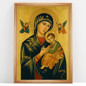 Our Lady of Perpetual Help Icon, Sacred Heart of Mary, Virgin Mary, Catholic Art, Mother Mary Painting, Lady of Grace, DIGITAL DOWNLOAD #286