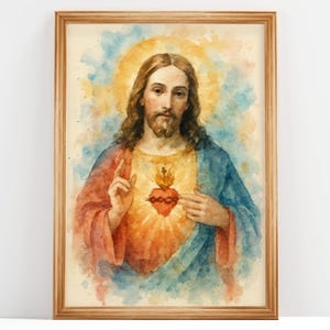 Sacred Heart of Jesus, Antique Divine Light, Jesus Oil Painting, Bible Verse Wall Art, Jesus Portrait, Christian Art | DIGITAL DOWNLOAD #294
