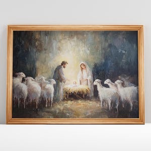 Silent Night, Nativity Scene | Image of The Holy Family | Oil Painting, Catholic Printable | Catholic Art | DIGITAL DOWNLOAD #214