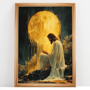 Jesus Praying Watercolor, Garden of Gethsemane, Jesus Oil Painting, Bible Verse Wall Art, Christian Art | DIGITAL DOWNLOAD #257