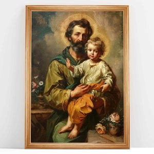 Wächter des Erlösers, die zarte Fürsorge des Heiligen Joseph | Ölgemälde, katholisch druckbar | Katholische Kunst | DIGITALER DOWNLOAD #80