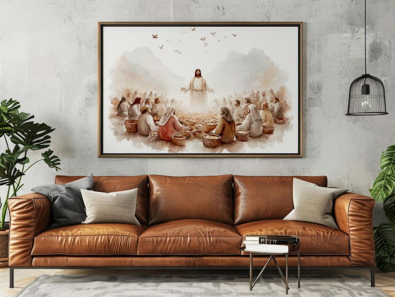 Jesus Feeding the 5000 Watercolor Print, Multiplication of Loaves Bible ...