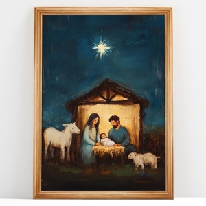 Holy Night, Nativity Scene, Holy Family, Image of The Holy Family | Oil Painting, Catholic Printable | Catholic Art | DIGITAL DOWNLOAD #191