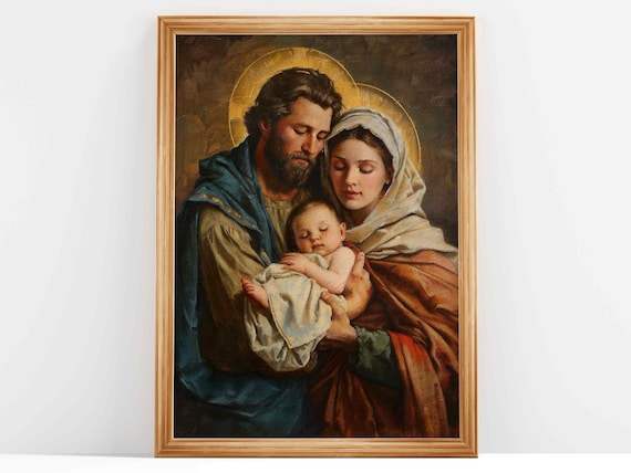Tableau Art Sacré Nativité Sainte Famille Amour Infini - 40x30 Cm