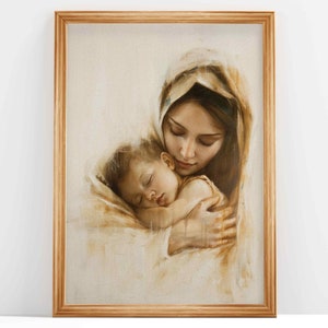 Himmlische Liebe, Mutter Maria und Jesuskind, Heilige Familie Kunst, Jesus Ölgemälde, katholisch druckbar | Katholische Kunst | DIGITALER DOWNLOAD #70