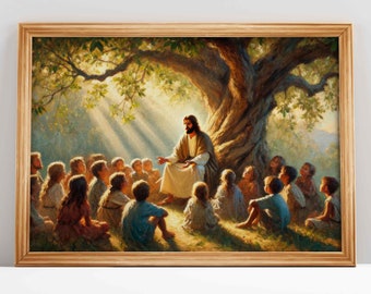 Jesus ensinando crianças: pintura a óleo sagrada cristã (download digital)