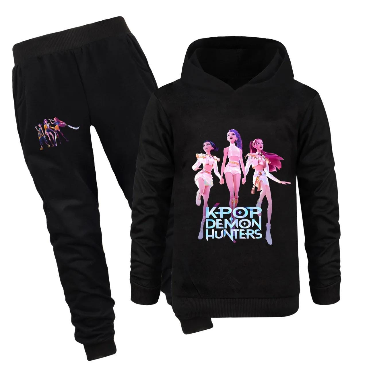K Pop Hoodie & Jogginghose Set - Demon Hunters Design - Für Kinder 4-13 Jahre