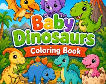 Målarbok för små dinosaurier, kawaii aktivitetssidor för småbarn (PDF PNG)