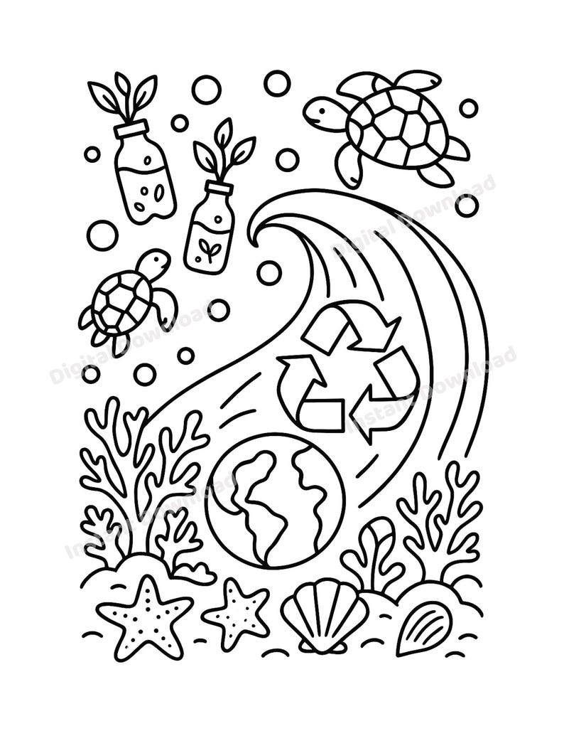 Earth Day Coloring Book Printable PDF PNG | Eco Kids & Adults Coloring ...