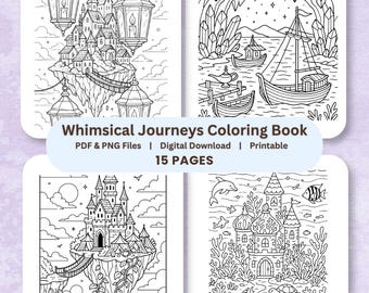 Fantasy Coloring Pages for Adults, Printable Whimsical Coloring Book, Stress Relief Coloring Sheets, PDF & PNG, Digital Download