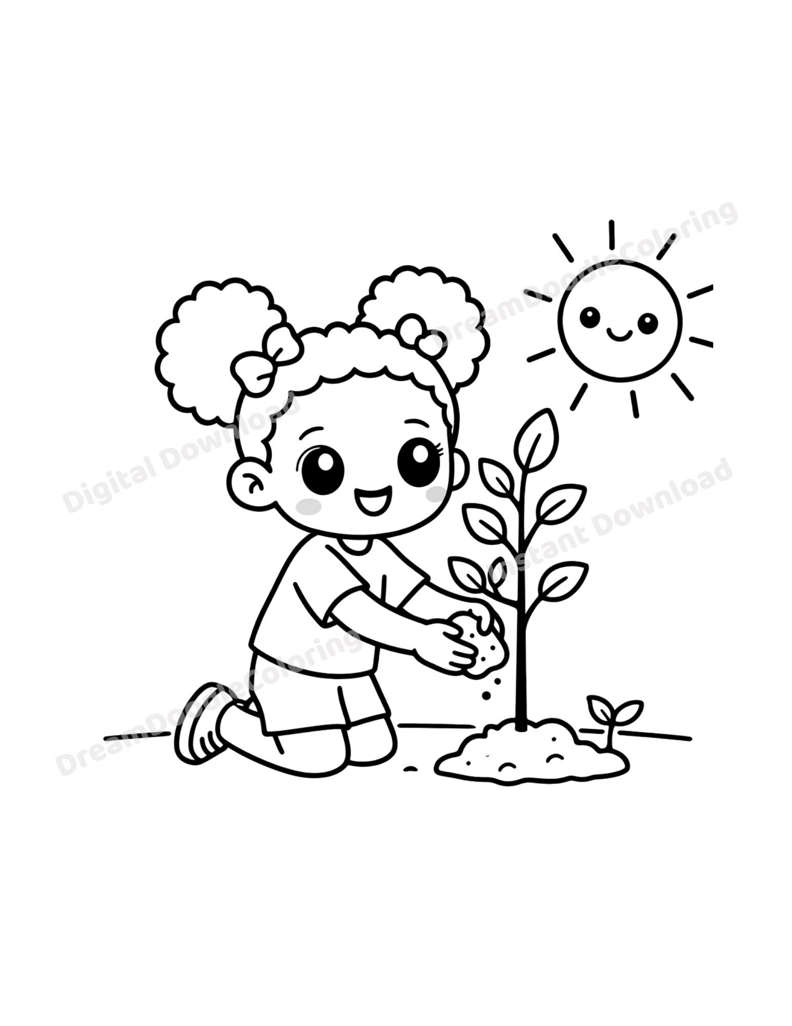 Kids Earth Day Coloring Book Printable PDF PNG | 10 Page Kawaii ...