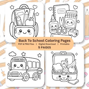 Kids Back to School Coloring Book | 5 Printable Pages, PDF & PNG, Printable, Digital Download