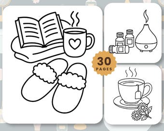 Self Care Coloring Pages for Adults, 30 Bold & Easy Relaxing Coloring Pages, Printable Stress Relief Digital Download