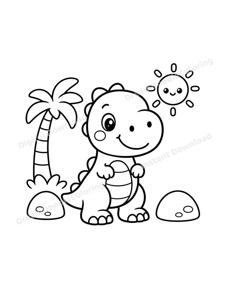 Dinosaur Adventure Coloring Book Printable PDF PNG | Cute Kawaii Dino ...