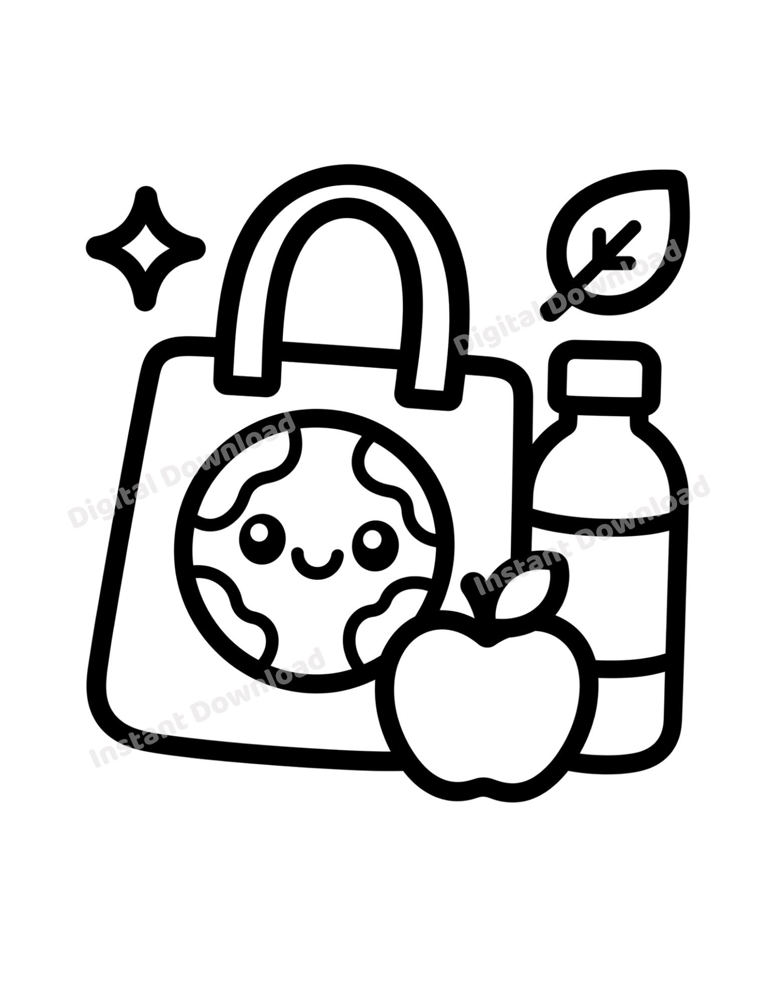 Earth Day Coloring Book Printable PDF PNG | Kawaii Kids Coloring Pages ...