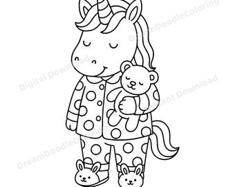 Unicorn Coloring Book Printable PDF, Cute Kawaii Unicorn Coloring Pages, Magical Fantasy Kids Activity, Digital Download PNG