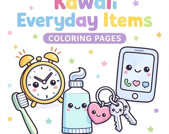 Kawaii Alltagsgegenstände Malvorlagen, gemütliche Ausmalbilder (PDF)