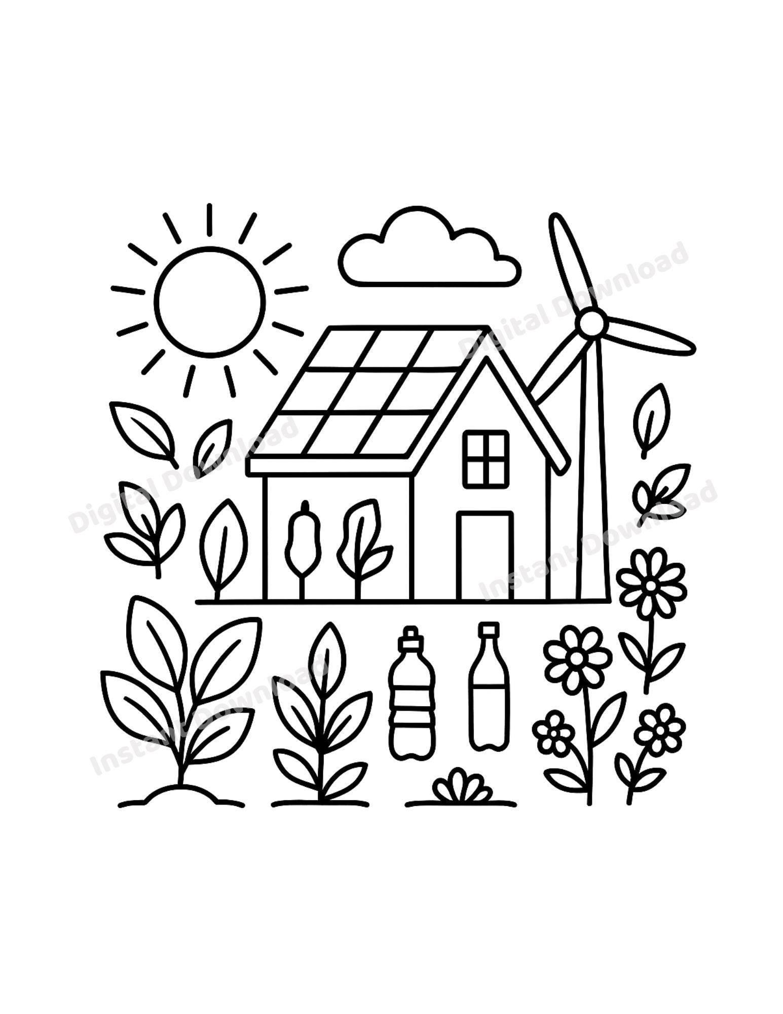 Earth Day Coloring Book Printable PDF PNG | Eco Kids & Adults Coloring ...