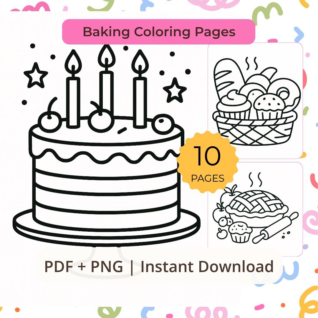 Baking Coloring Book, 10 Baking Scenes, PDF & PNG (digital Download) - Etsy