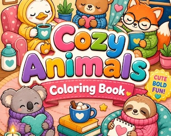 Cozy Animals Coloring Book, Printable PDF & PNG Pages (Digital Download)