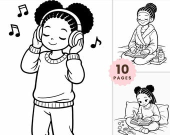 Melanin Girls Coloring Pages, Teens' Hobbies (PDF & PNG)