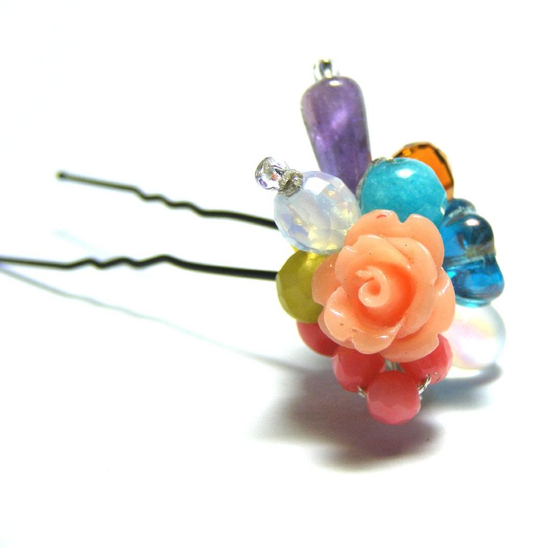 Rose Hair Pin Colorful Hair Pin Cluster Hair Pin Floral Etsy