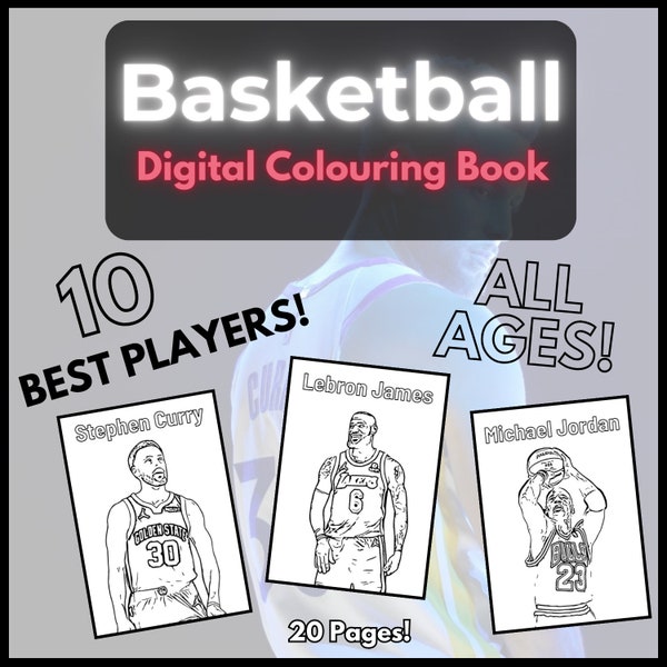 10 Basketball players, 20 pages, in digital PDF format. Colouring for any age group from Teens, Kids, Adults, Boys or Girls.