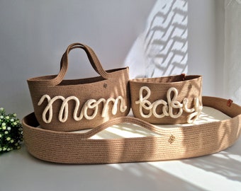 Mother's Day, gift for moms, mom bag gift, diaper basket, Baby changing mat, organic, baby change table, Mom basket 14"×9"×7" , Newborn Gift