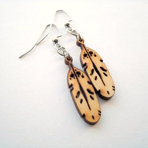 Eagle Feather Wood Earrings