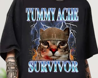Camiseta "Sobreviví al dolor de estómago de hoy", camiseta divertida de gato, camiseta vintage de gato, camiseta meme, camiseta unisex de moda, camiseta de superviviente del dolor de estómago