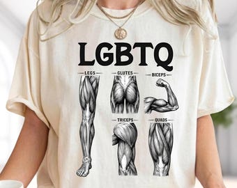 Camiseta LGBTQ, camiseta divertida con humor para el gimnasio, diagrama de músculos para entrenar