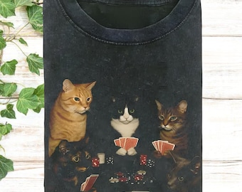 Camiseta gráfica retro con meme de gatos jugando al póker, sudadera con capucha para amantes de los gatos, regalo navideño para novio.