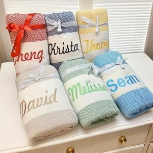 Custom Name Embroidered Beach Towel, Personalized Towel, Personalized Gift, Turkish Beach Towel, Bridesmaid Gift, Wedding Gift for Her