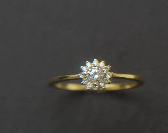 Engraved 14K Gold Flower Diamond Engagement Rings for Women,925 Sterling Silver Ring, Sun Ring, Floral Ring, Wedding Ring Gift for Her