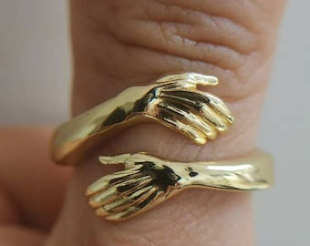 14K Gold Hug Rings voor mannen en vrouwen, gegraveerde ring, unisex ring, trouwring, dikke ring, frienship ring, beste vriend ring, cadeau voor haar