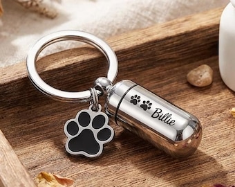 Custom Pet Memorial Keychain, Stainless Steel Fur Ash Keepsake, Dog Cat Loss Gift