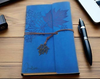 Engraved Maple Leather Journal | Refillable Notebook, Personalized Valentines Day Gift for Her