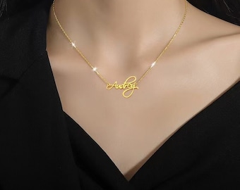 Handwritten Necklace 14K Gold Monogram Necklace, Nameplate Necklace,Personalized Necklace Gift,Custom Name Necklace, Birthday Gift for Her
