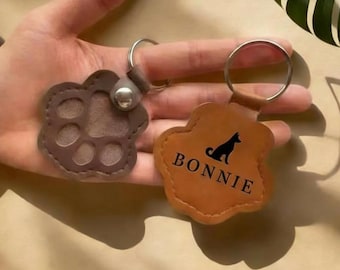 Custom Leather Pet Paw Keychain, Fur Keepsake, Pet Hair Keyring, Dog Cat Memorial Gift