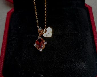 Personalized 18K Gold Vintage Garnet Necklace Gift For Women,Garnet Jewelry,Red Gemstone Necklace, Silver Necklace, Birthday Gift for Her