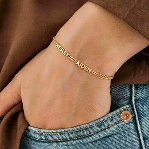 Personalized Name Bracelet, Stainless Steel Cuban Chain, Mothers Day Gift, Family Name, Kids Name Jewelry, Valentines Day Gift