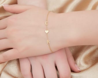 Custom Gold Initial Name Bracelet, Wedding Bracelets, Personalized Valentines Day Gift for Her