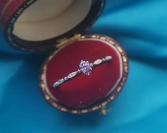 Anillo grabado, delicados anillos de compromiso de amatista púrpura para mujeres, plata de ley 925, anillo de bodas, anillo de promesa, anillo de aniversario