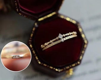 Engraved Vintage Crown Ring, 14K Gold Plated Minimalist Diamond Engagement Rings for Women,Sterling Silver Ring,Wedding Rings, Birthday Gift