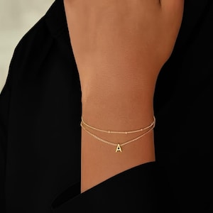 Personalized Gold Initial Name Bracelets For Women, Double Layer Bracelet, Bridesmaid Gift, Mom Birthday Gift for Her, Mothers Day Gift