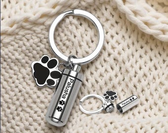 Engraved Pet Memorial Keychain, Stainless Steel, Dog Cat Ash Keepsake