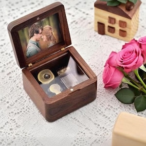 Custom Wooden Music Box With Photo, Personalized Walnut Music Box, Engraved Music Box,Statement Gift,Anniversary Gift, Birthday Gift For Her